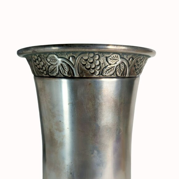 Vintage Pottery Barn Silver-Plated Vase With Ornate Grape & Leaf Design - Picture 6 of 7